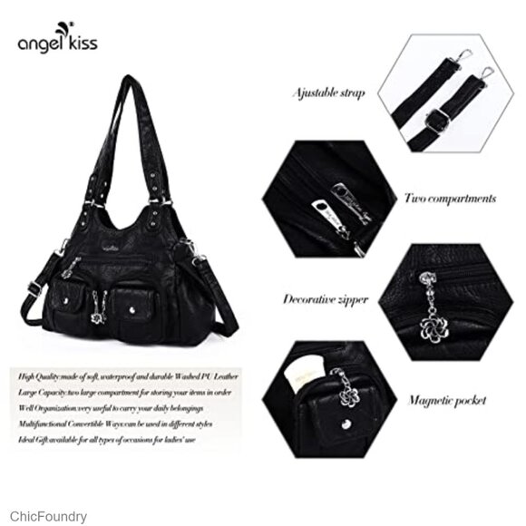 Medium Hobo Shoulder Bag PU Leather Crossbody with Adjustable Strap - Picture 6 of 7